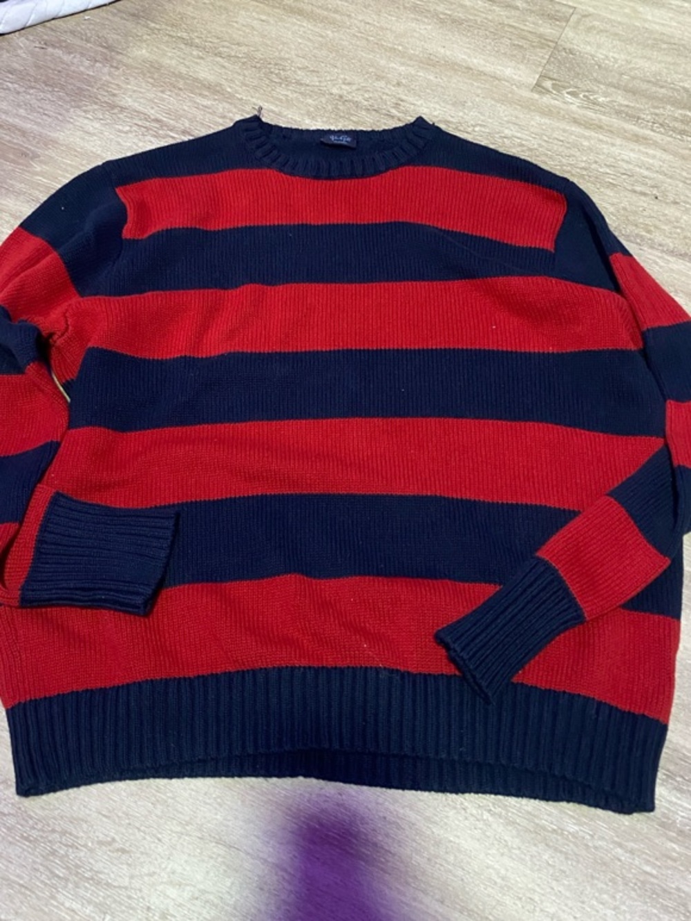 Brandy Melville Red & Navy Wide-Striped Crewneck Sweater